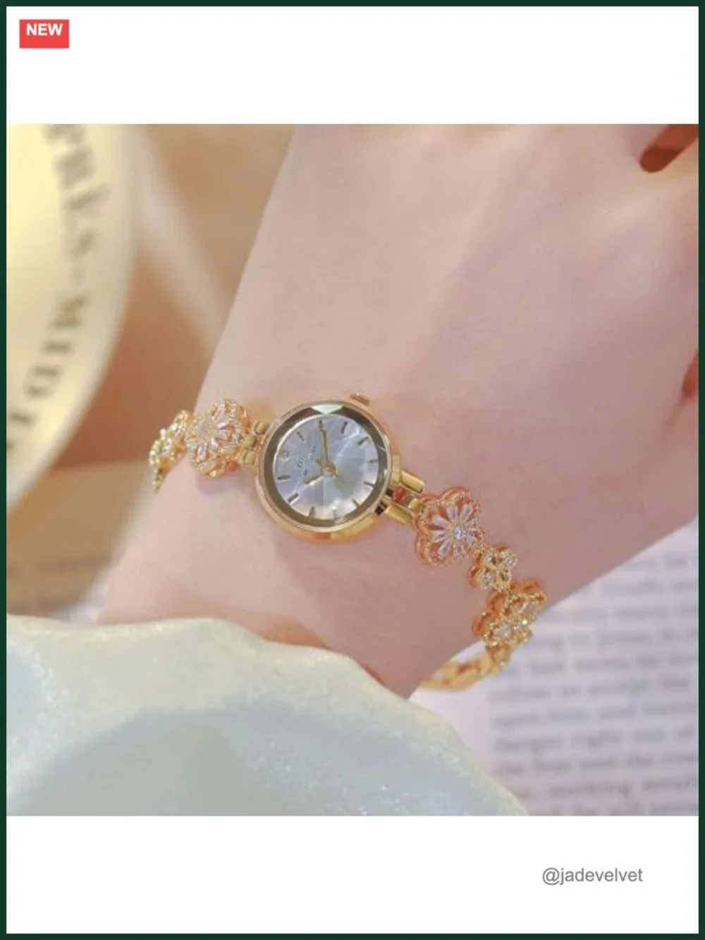 Vintage Gold Bracelet Watch for Women Dainty Four Leaf Clover Quartz Dress
